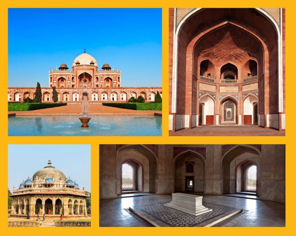 Humayun’s Tomb außen und innen, sowie Isa Khans Moschee