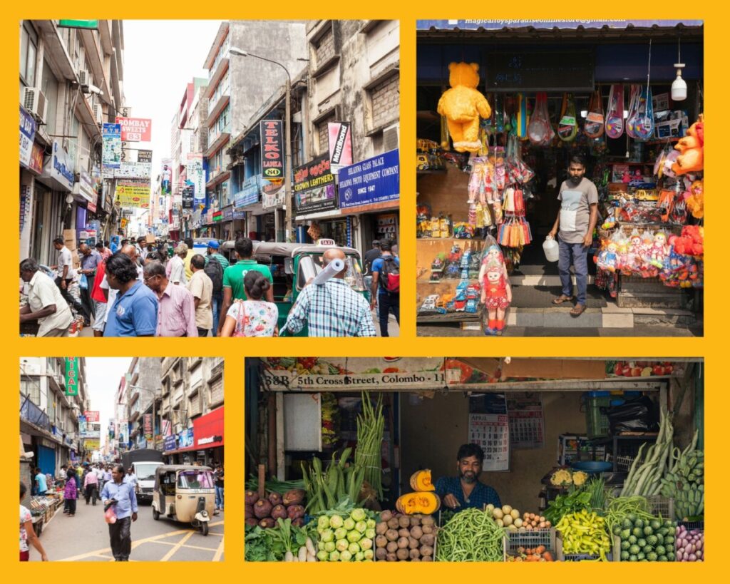 Pettah ist voll und wuselig und man kann viel entdecken: Marktstände und Strassenszenen