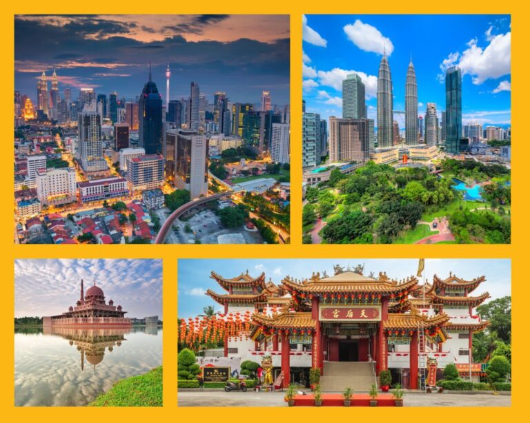 Eindrücke von Kuala Lumpur: Blick über die Innenstadt, Putra Moschee und Thean Hou Tempel