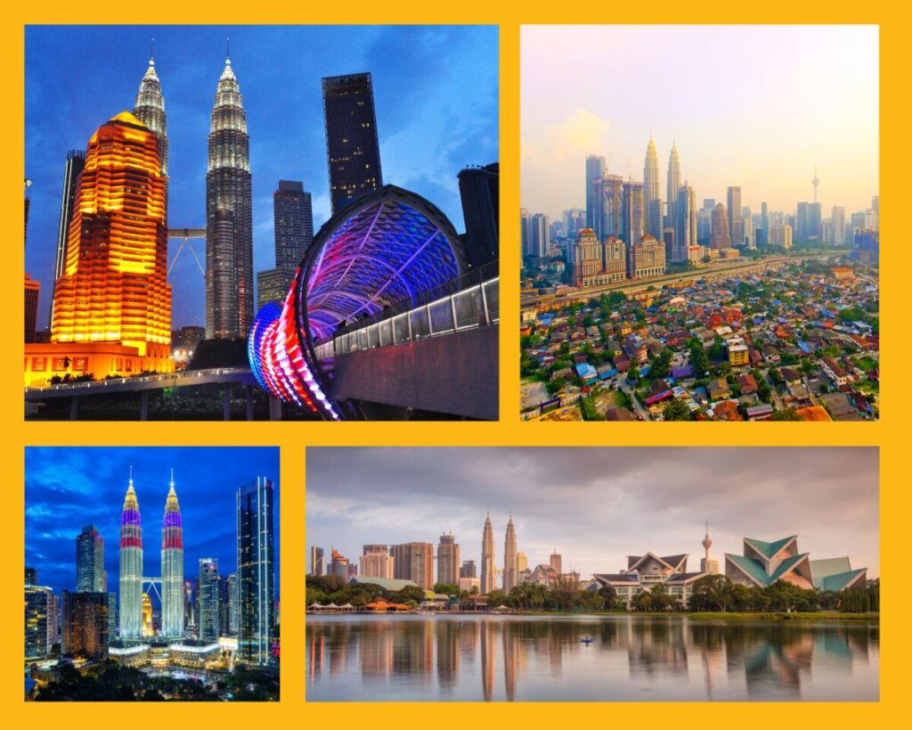 So vielfältig ist Kuala Lumpur: Saloma bridge, moderne Stadtviertel grenzen an traditionelle, die Petronas Tower und Blick auf die Skyline vom Titiwangsa lake