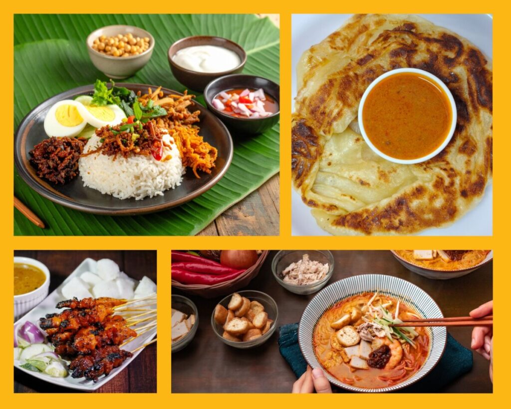 Typische Speisen in Kuala Lumpur: Nasi Lemak, Roti Canai, Satay und Laksa