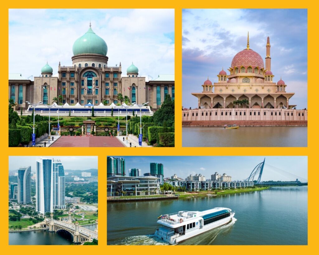 Putrajaya mit Perdana Putra, Putra Mosque, Hochhäusern und Boat Cruise